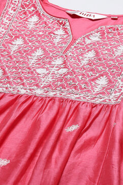 Bright Pink Cotton Blend Layered Kurta Salwar Suit Set image number 1