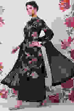 Rohit Bal Black Silk Straight Printed Suit Set image number 5