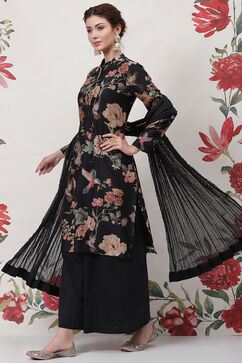Rohit Bal Black Silk Straight Printed Suit Set image number 5
