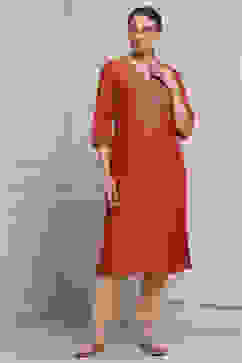 Burnt Orange Viscose Blend Solid Straight Kurta image number 5