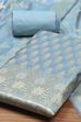 Blue Cotton Printed Embroidered Unstitched Suit Set image number 1