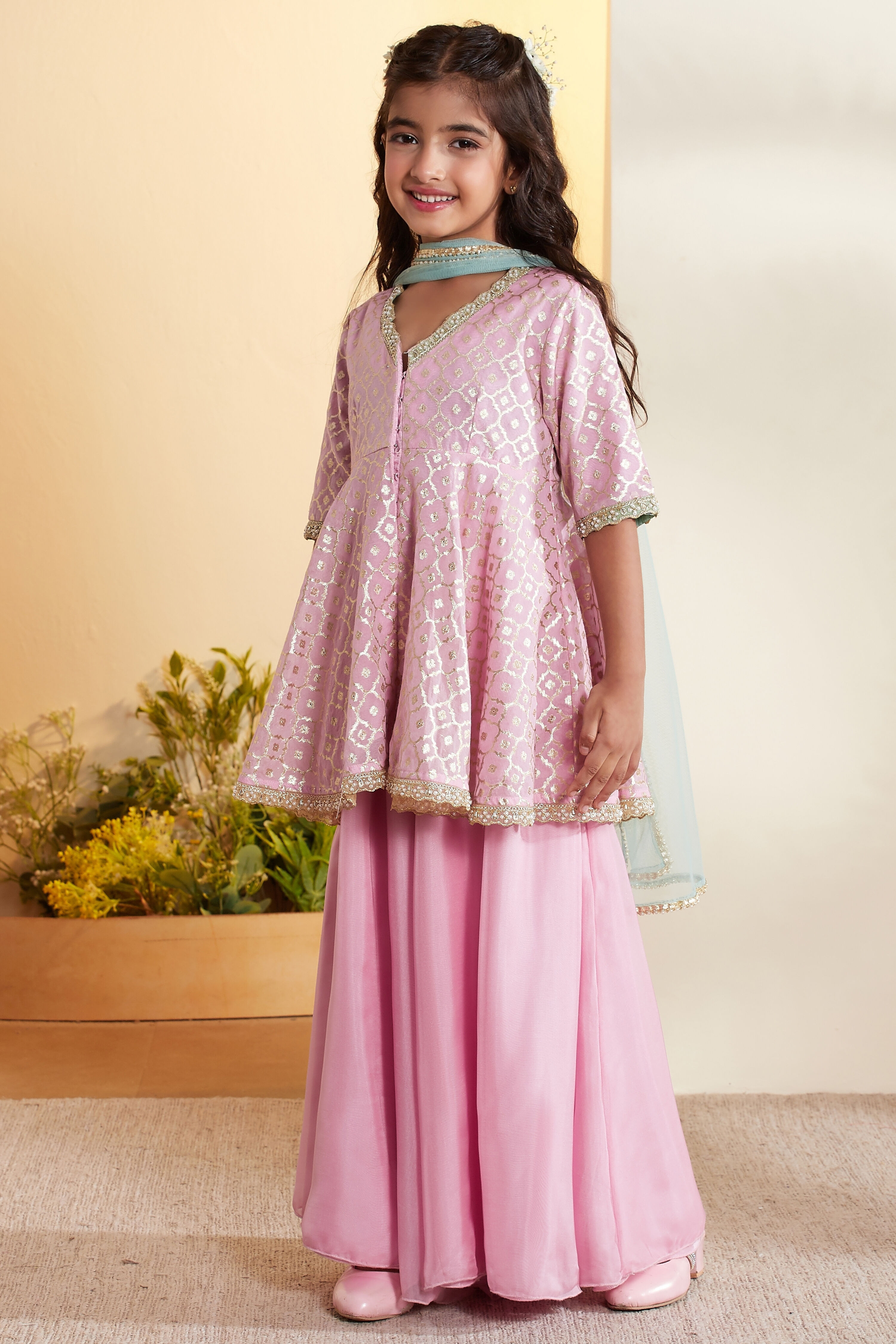 Pink Printed Peplum Kurta Set image number 3