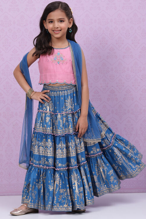 Blue Poly Cotton Lehenga Set image number 7