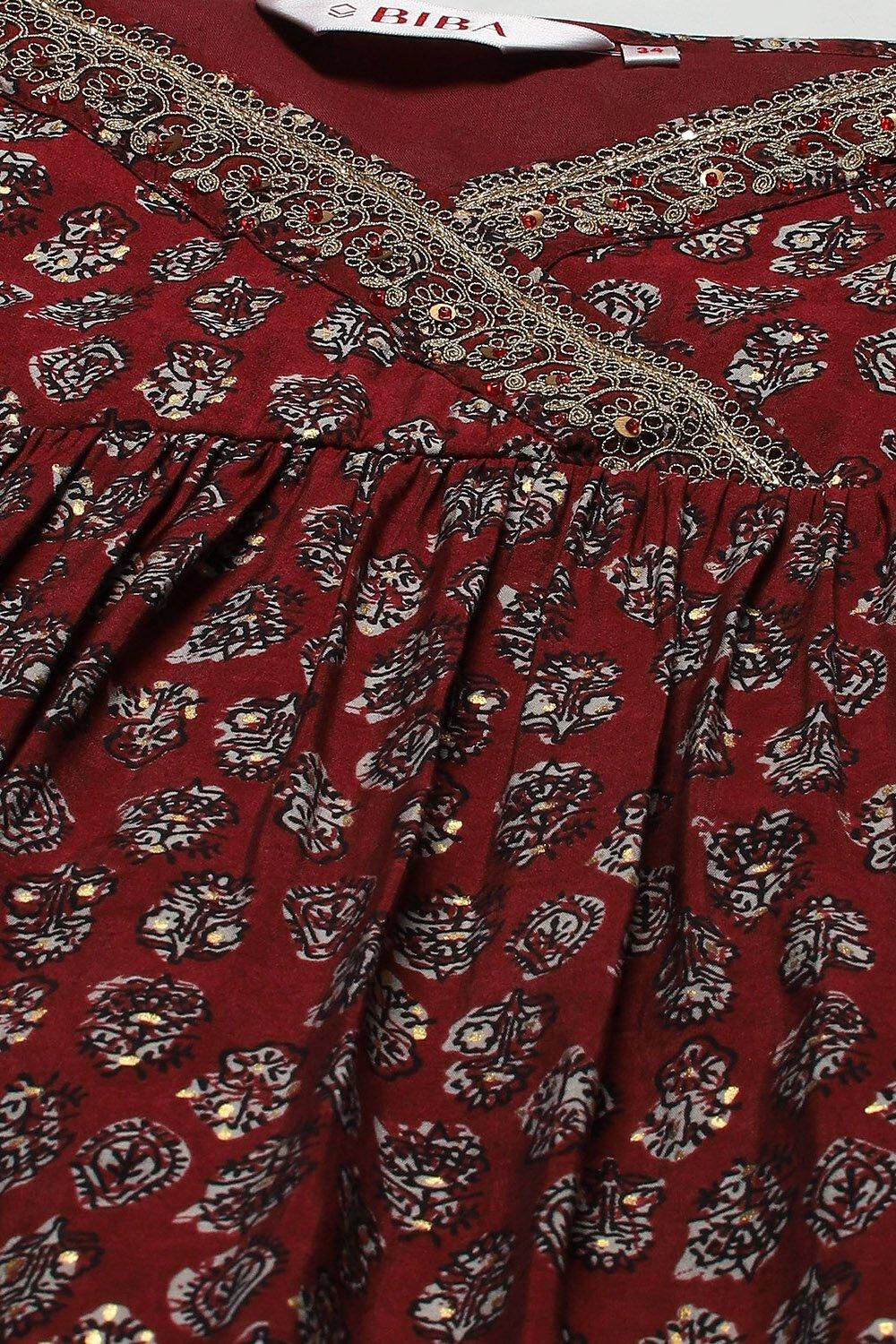 Maroon Cotton Printed Suit Set image number 1