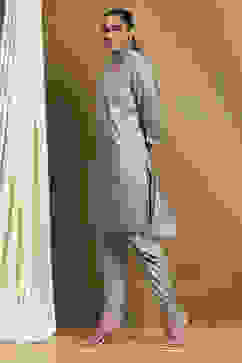 Powder Blue Cotton Short Straight Suit Set image number 3