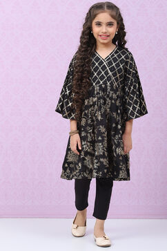 Black Viscose Flared Kurta Legging Suit Set image number 0