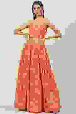 Orange Art Silk Cape Lehenga Set image number 1