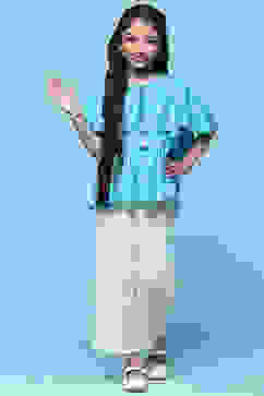 Aqua Printed Rayon Top With Mirror Detail image number 0