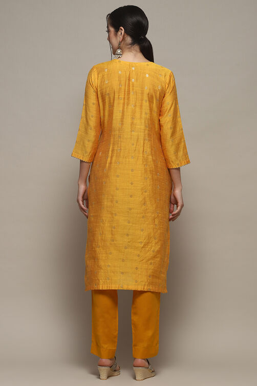 Yellow Cotton Unstitched Suit set image number 6