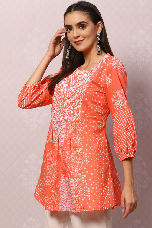 Coral Art Silk Flared Printed Short Kurti image number 2