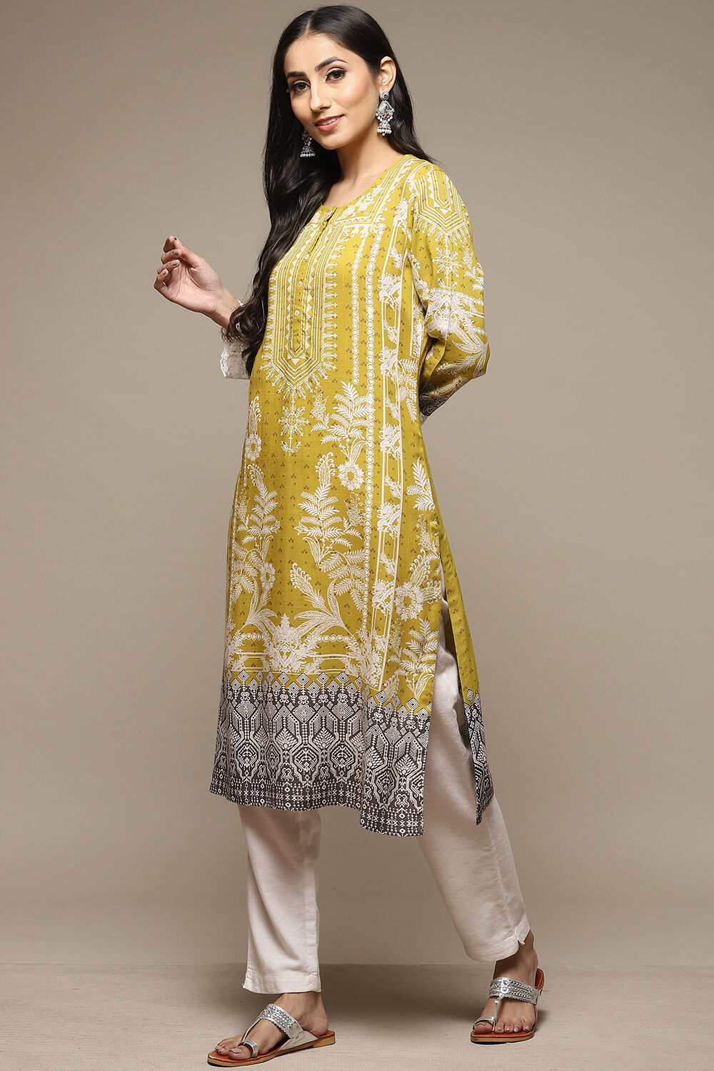 Denim Blue LIVA Straight Printed Kurta image number 3