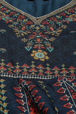 Teal Art Silk Flared Fusion Printed Dress image number 1