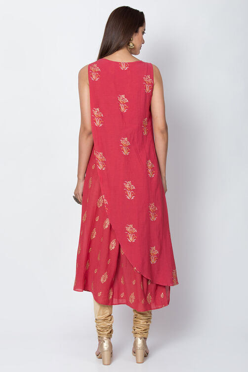 Coral Asymmetric Cotton And Viscose Printed Dress image number 5