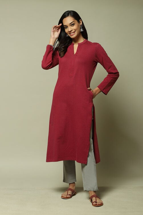 Berry Acrylic Straight Yarndyed Kurta image number 0