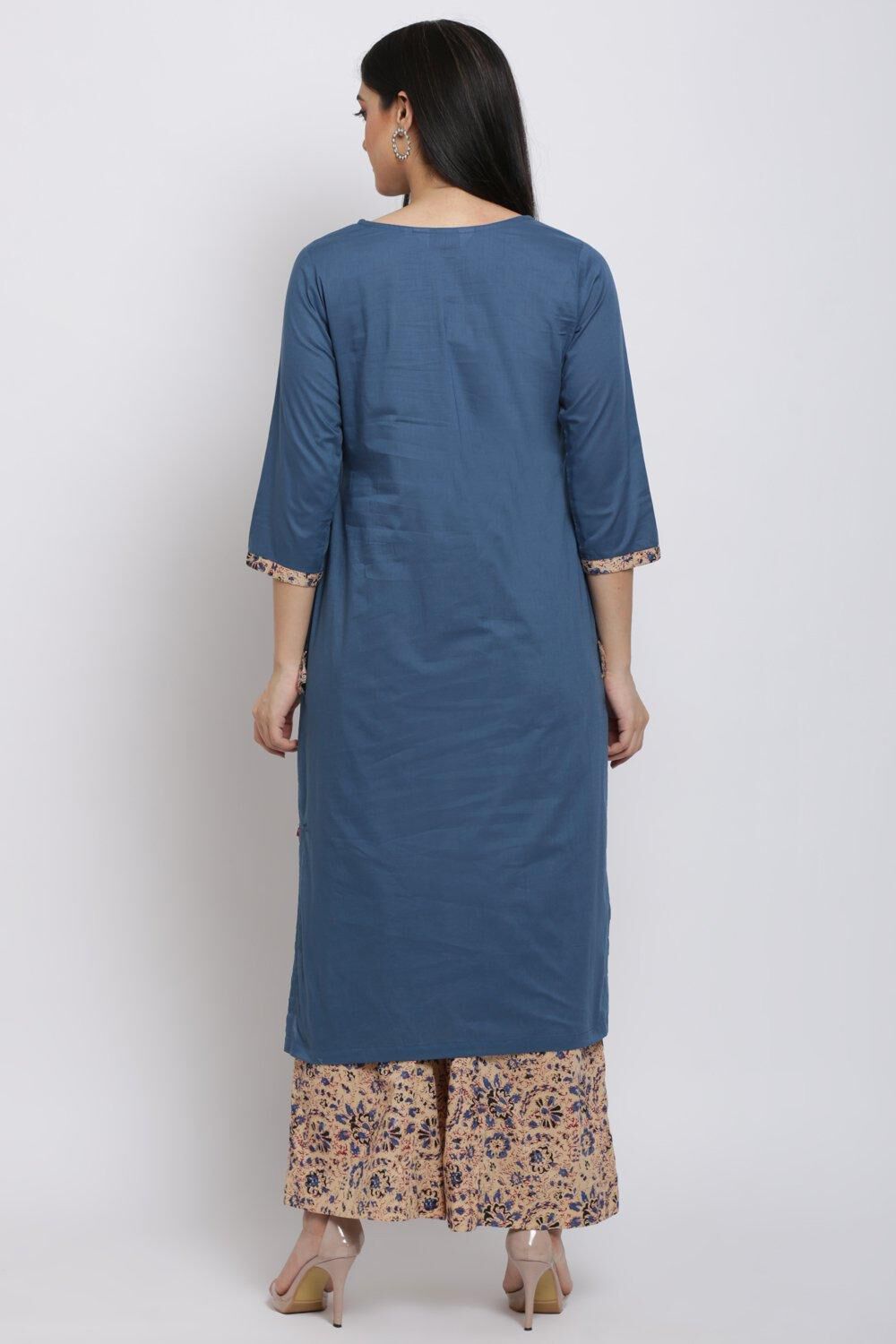 Blue Relaxed Kurta Palazzo Suit Set image number 4