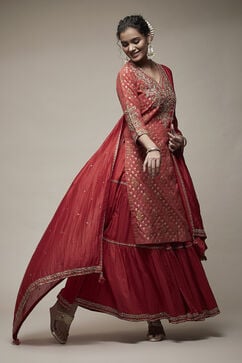 Red Cotton Blend Garara Suit Set image number 0