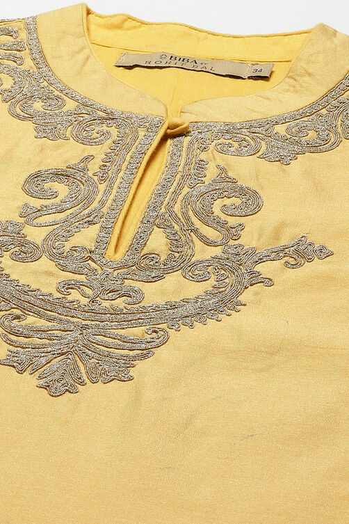 Rohit Bal Yellow Cotton Silk Straight Embroidered Suit Set image number 1