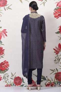 Rohit Bal Blue Cotton Silk Straight Yarndyed Suit Set image number 4
