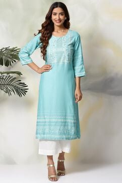 Blue Rayon Straight Kurta Palazzo Suit Set image number 0