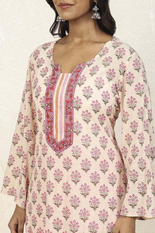 Pink Cotton Printed Unstitched Suit Set image number 2