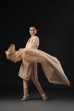 Rohit Bal Beige Cotton Silk Anarkali Printed Suit Set image number 9