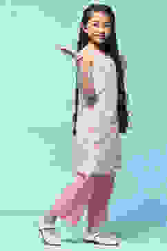 Mint Blue Cotton Yoke Embroidered Kurta With Solid Palazzo image number 5