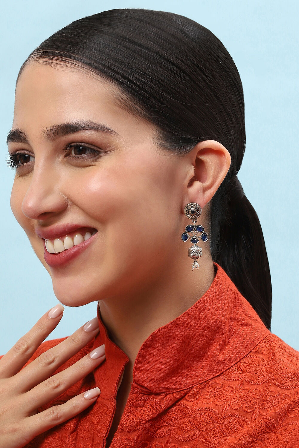 Oxidised Blue Brass Earrings image number 1