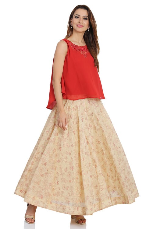 Red Art Silk Top & Skirt Set image number 0