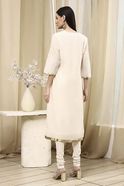 Off White Poly Chanderi Fitted Suit Set image number 4