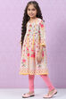 Off White & Pink Cotton Flared Printed Kurta Set image number 3