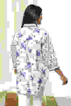 White and Blue Cotton High-Low Straight Shirt image number 3