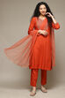 Burnt Orange Rayon Straight Kurta Pants Suit Set image number 0