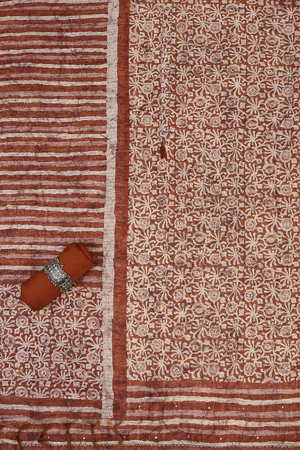 Rust Silk Blend Printed Unstitched Suit Set image number 1