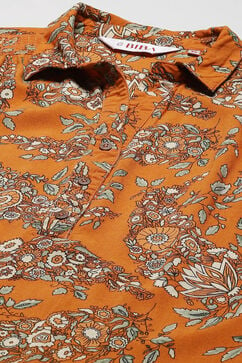 Mustard Rayon Straight Printed Top image number 2