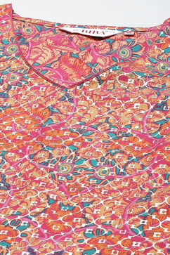 Fuschia Cotton Layered Kurta Churidar Suit Set image number 1