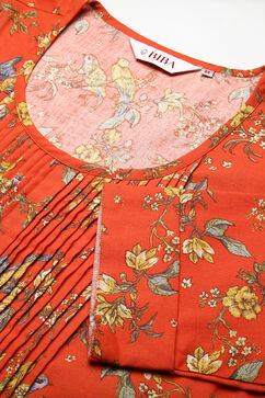 Coral Cotton Flax A-line Printed Kurta Dress image number 1