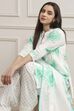 Sea Green and White Cotton Printed Straight Salwar Suit Set