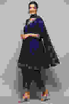 Blue LIVA Kalidar Kurta Salwar Pant Suit Set image number 4