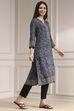 Blue Printed Straight Kurta image number 4