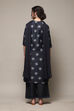 Navy Art Silk Straight Kurta Palazzo Suit Set image number 4