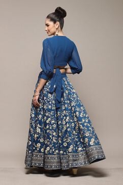 Blue Polyester Straight Kurta Skirt Suit Set image number 4