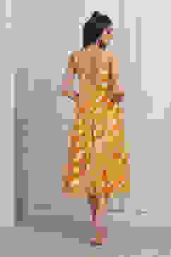 Yellow Cotton Printed Tiered Dress image number 3