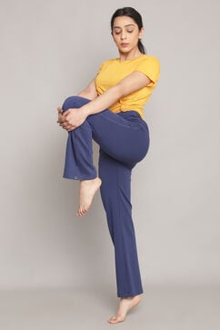 Navy Knitted Cotton Blend Yoga Pants image number 0