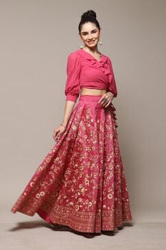 Pink Polyester Straight Kurta Skirt Suit Set image number 5