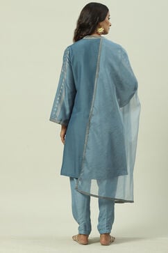 Sky Blue Printed Straight Kurta Salwar Suit Set image number 4