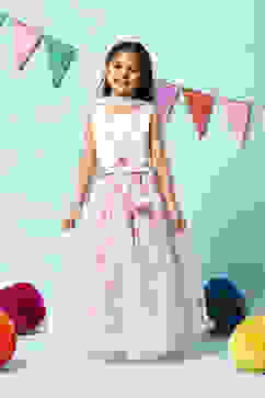 Off White Cotton Short Top Lehenga Set image number 7