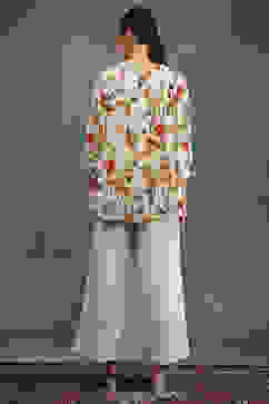 Rohit Bal Cream-Colored Silk Chanderi Floral Printed Gathered Co-ord Set image number 4