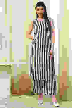 Blue Striped Layered Kurta Set image number 6