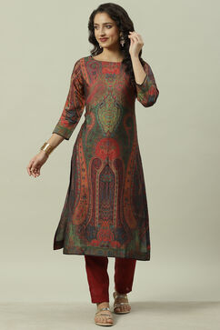 Burnt Orange Rayon Straight Printed Kurta image number 0