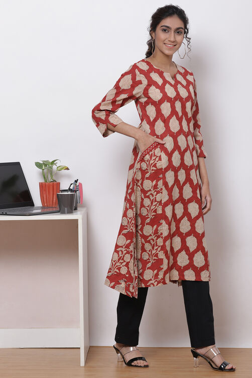 Terracotta Cotton Straight Kurta image number 3